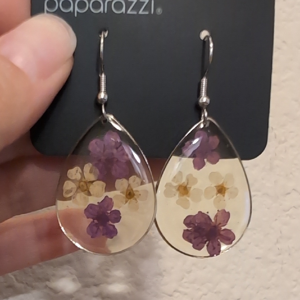 Paparazzi Teardrop Earrings with Purple and Blue Florals